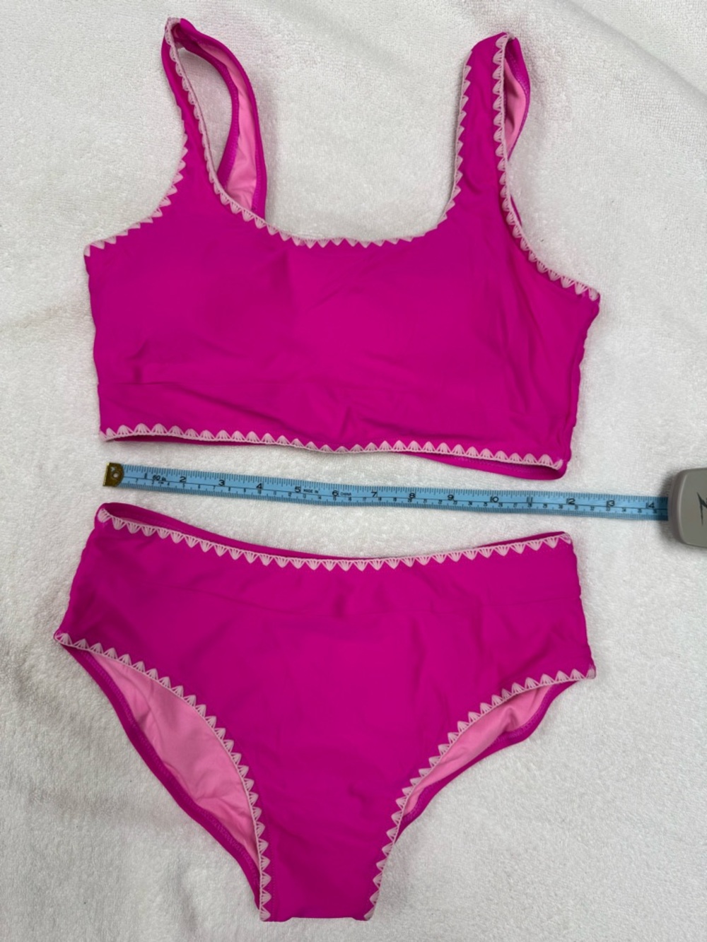 Girls Blibean Bright Pink Bikini Set with White Trim